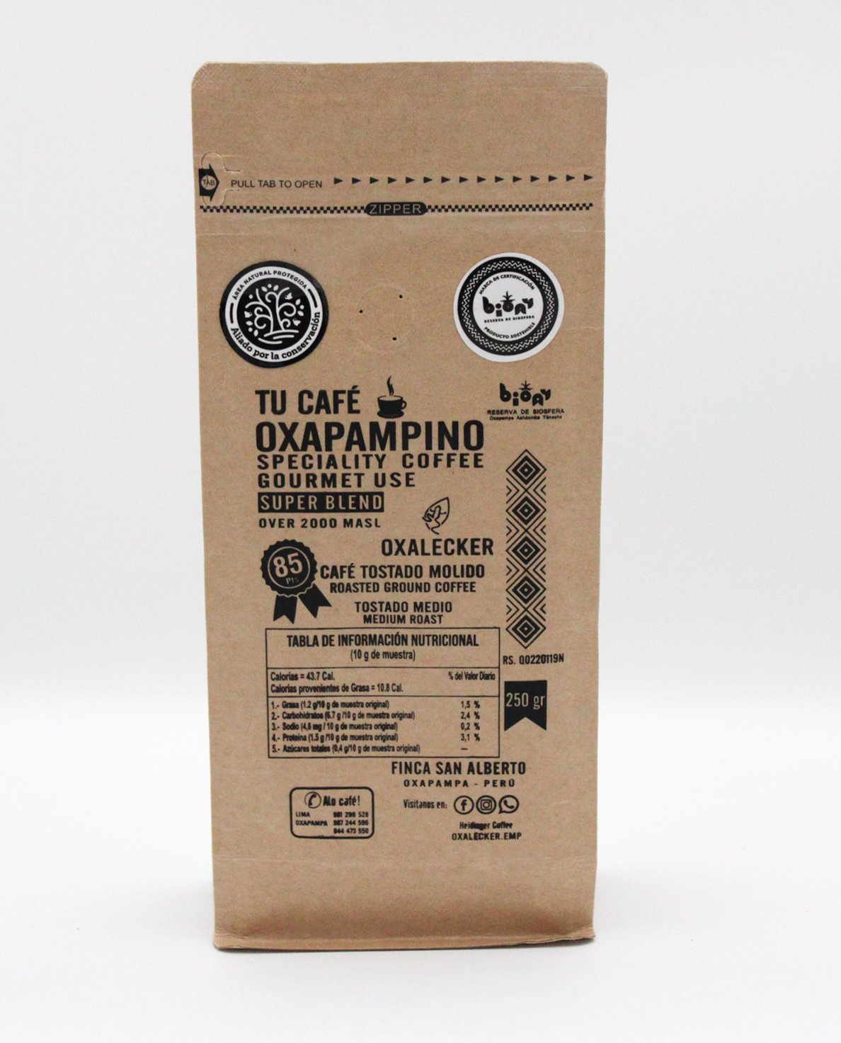 FRONTAL (18) Tu Cafe Oxapampino - Oxalecker - Super Blend 250 g. - Imagen 1