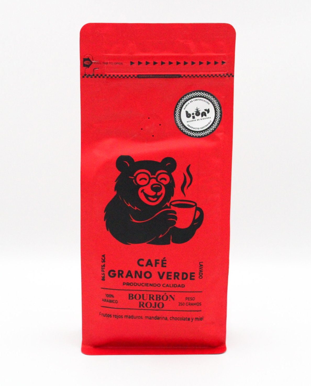FRONTAL (21) Café Grano Verde - Bourbon Rojo 250 g. - Imagen 1